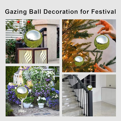 Nerien Gazing Ball, Stainless Steel Garden Mirror Globe, Polished Ornament Sphere, Hollow Floating Reflective Hemisphere, for Home Outdoor Pond Housewarming Swimming Pool Decoration, Silver, 8Pcs