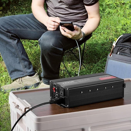VEVOR Modified Sine Wave Inverter, 1500W Power Inverter DC 12V to AC 120V with 2 AC Outlets 2 USB Port 1 Type-C Port 6 Spare Fuses, for Small Home Devices Like Smartphone Laptop, CE FCC Certified