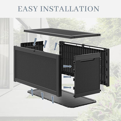 NUNU LAB 260 Gallon Outdoor Storage Box,Resin Large Sturdy Deck Box, Backyard Outside Storage Box Waterproof with Double Wall Panels,Package Delivery Garden Outdoor Hose Bin