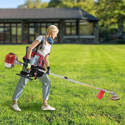 Weed Trimmer/Grass Cutter/Lawn Edger, 26CC 0.65KW 8500r Single Cylinder Air Cooled 2-Cycle Gasoline Engine with 2 Blade Heads, Handle & Shoulder Strap