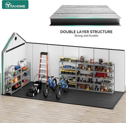 YITAHOME 8x16 FT Outdoor Storage Shed with Floor, Waterproof Plastic Garden Shed with Lockable Doors, 2 Vents & 3 Windows, 875 cu. ft. Resin Shed for Tools, Bikes, Patio or Backyard, Gray