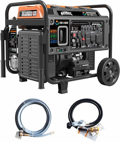GENMAX 10500 Peak Watt Tri Fuel Open Frame Inverter Generator,with ATS,Quiet Technology,CO Sensor,digital display and 50A,Ideal for Home backup,contruction site and RV Camping (GM10500XiT)