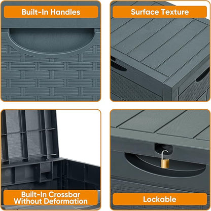 33 Gallon Resin Deck Box, Weatherproof Outdoor Storage Box for Patio, Garden, Pool, and Yard, Lockable Waterproof Bin for Tools, Cushions, and Accessories, Grey
