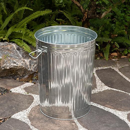 Gardenised Round Galvanized Steel, 20 Gallon Trash Can with Lid - Durable Metal Bucket for Backyard, Lawn, Garden and Yard Use - Weather-Resistant Garbage Can for Indoor and Outdoor, 17.75-inch