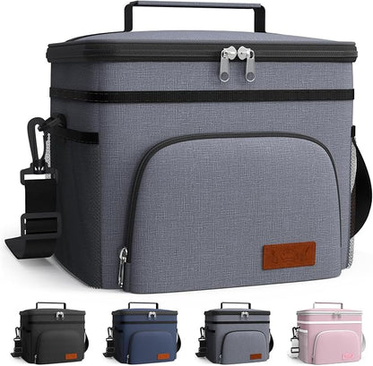 HOTOR Insulated Lunch Box Men Women Leak-Proof Cooler Lunch Bag 9L | 4 Pockets, Adjustable Strap, Ideal for Work, Picnic, Travel, Camping, Gift, Light Grey