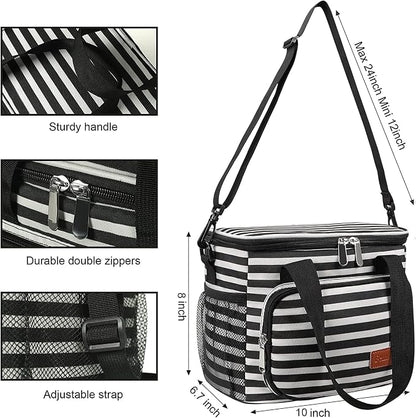 Lunch Bags for Women/Men, Insulated Lunch Bag for Work Office Picnic - Lunch Cooler Bag Leakproof Lunch Box with Adjustable Shoulder Strap - Stripe