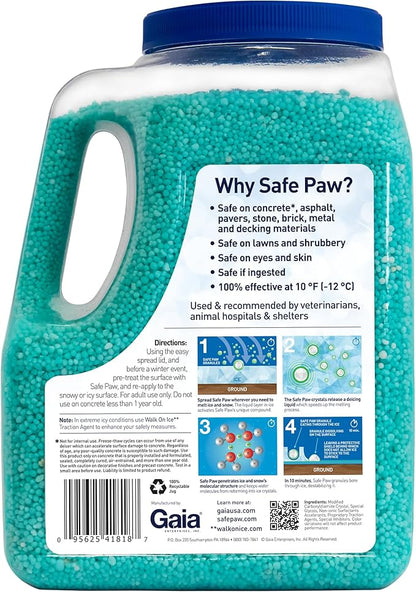 Safe Paw, Dog/Child/Plant Pet Safe Ice Melt with Traction Agent, 8lb, 100% Salt-Free/Chloride-Free, Non-Toxic, No Concrete Damage, Fast Acting, Lasts 3X Longer