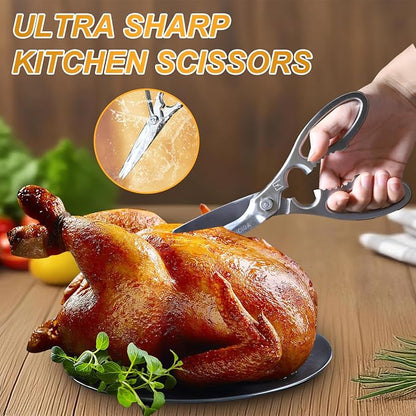 Kitchen Scissors Heavy Duty Ultra Sharp Multi-Purpose Kitchen Shears Stainless Steel Micro-Serrated Detachable Food Scissors for Chicken Poultry Meat Fish Herbs with Non-Slip Safe Grip