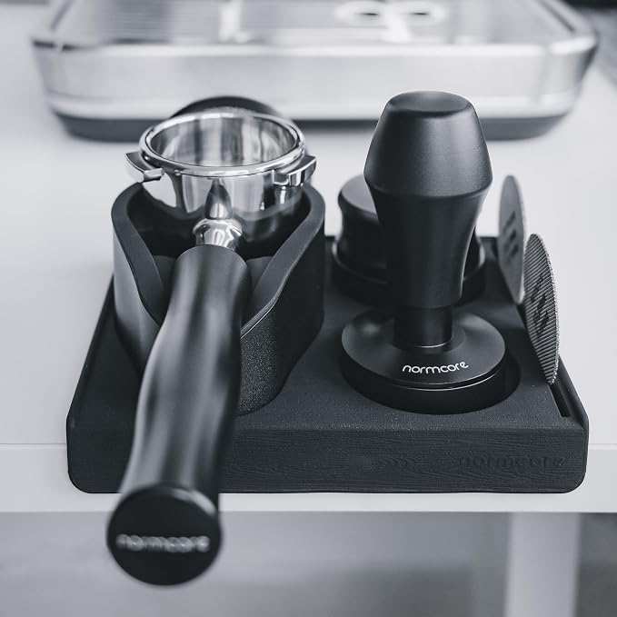 Normcore Espresso 58mm Portafilter Tamping Station, Compact Tamping Station, Barista Corner Tamping Mat With Portafilter Stand, Coffee Tamper Holder Pad, Black