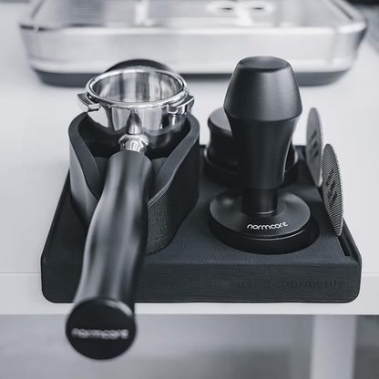 Normcore Espresso 58mm Portafilter Tamping Station, Compact Tamping Station, Barista Corner Tamping Mat With Portafilter Stand, Coffee Tamper Holder Pad, Black