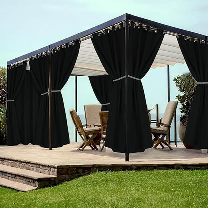 HolidayIdeas Grommet Outdoor Curtains for Patio Waterproof 8 Pcs All Weather Balcony Black Outside Curtains for Apartments, Gazebo, Pergolas, Porch, 54x120 Inch