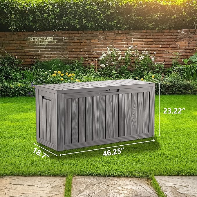 80 Gallon Waterproof Deck Box, Lockable Resin Storage Box for Patio Furniture Cushions Garden Tools and Outdoor Delivery Storage, Coffee