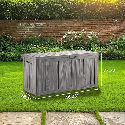 80 Gallon Waterproof Deck Box, Lockable Resin Storage Box for Patio Furniture Cushions Garden Tools and Outdoor Delivery Storage, Coffee