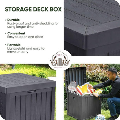 Deck Box, 51 Gallon Package Bin Delivery Box for Outside Front Porch, Small Patio Outdoor Storage Boxes Waterproof, UV Resistant Plastic Resin Pool Storage Bins with lids, Grey