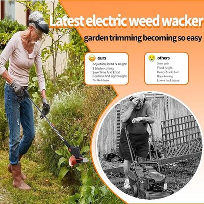 21V String Trimmer Cordless Battery Powered Weed Wacker, 2 X 2.0Ah Battery and a Charger, Brush Cutter Lawn Mower Edger Lawn Tool for Garden and Yard