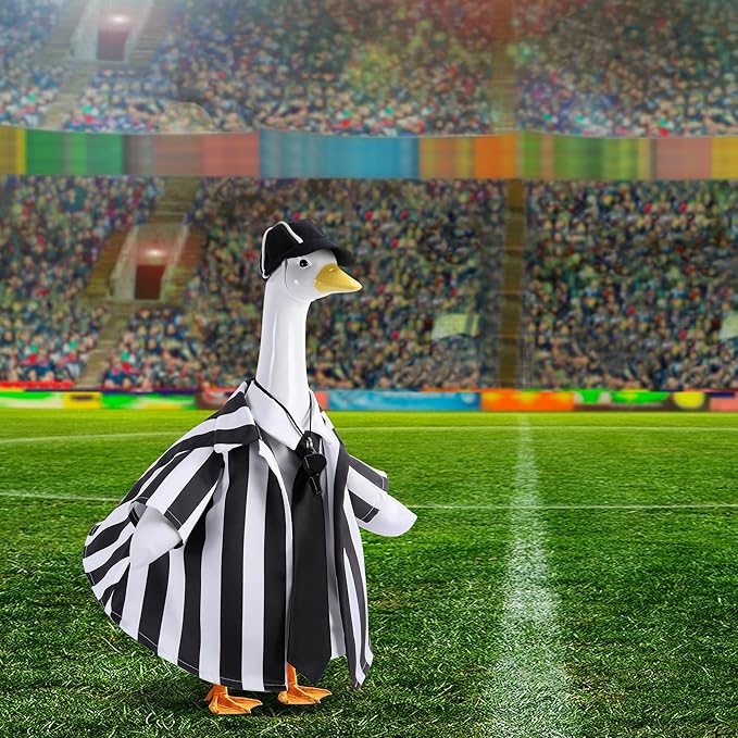 Watayo 4 Pcs/Set Referee Porch Goose Outfits, Lawn Goose Statue Referees Costume, Garden Goose Clothes Referee Shirt Hat Tie and Whistle for 23" Statue Halloween Sports Season Outdoor Patio Yard Decor