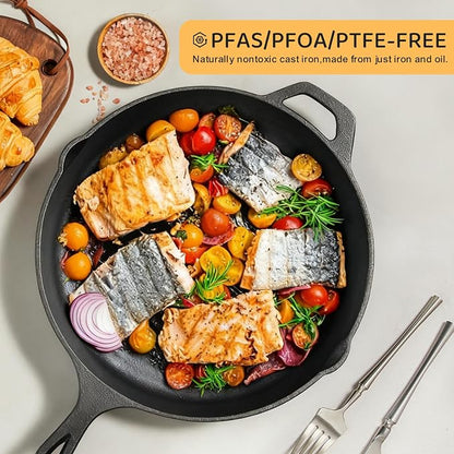 EWFEN Cast Iron Skillet 10 Inch, Pre-Seasoned Frying Pan, Heavy-Duty Professional Restaurant Chef Quality Cookware with Drip Spout, Indoor & Outdoor Use, Compatible with Oven, Stove, Grill & Campfire