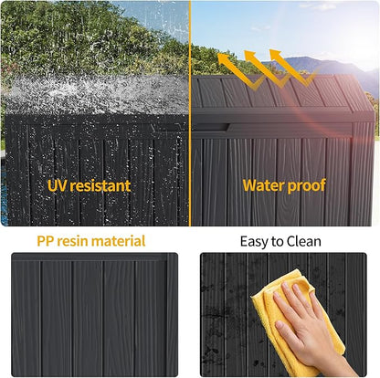 80 Gallon Outdoor Storage Box Waterproof Lockable Resin Deck Box Large, Patio Storage Bin for Pool Accessories Cushion Furniture, Garden Tools, UV-Resistant Outside Delivery Black