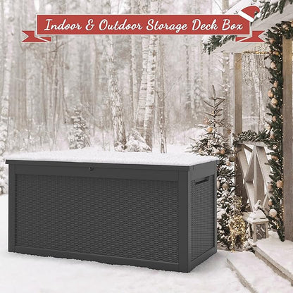 NUNU LAB 260 Gallon Outdoor Storage Box,Resin Large Sturdy Deck Box, Backyard Outside Storage Box Waterproof with Double Wall Panels,Package Delivery Garden Outdoor Hose Bin