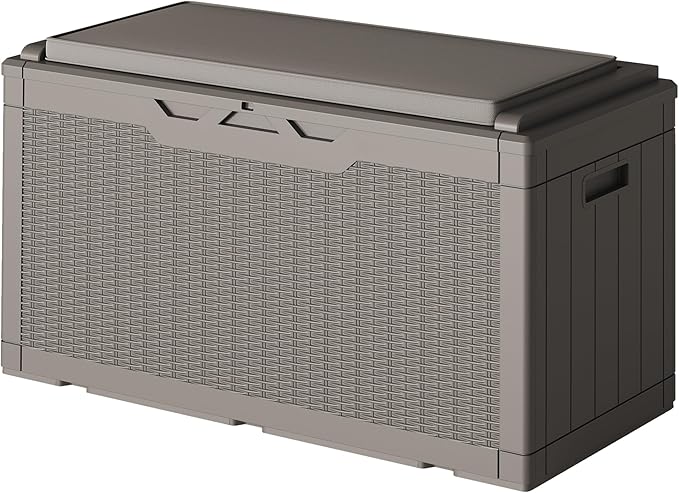 110 Gallon Deck Box Outdoor Indoor Waterproof Storage Box for Patio Furniture, Pool Accessories, Garden Tools, and Cushion Storage, Coffee