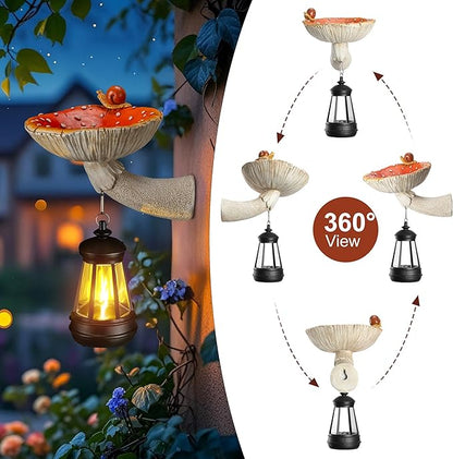Mushroom with Snail and Lantern Cute Solar Statue Light Garden Decoration Resin Decoration Painted Design Craft Ornament for Indoor Outdoor Gift(Red)