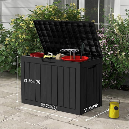 Mars Villa Deck Box, 45 Gallon Resin Indoor and Outdoor Storage Box Waterproof for Patio Furniture Cushions, Pool Supplies, Gardening Tools, Weatherproof and UV Resistant