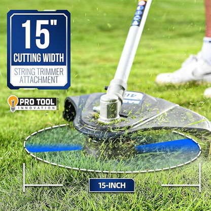 Wild Badger Power 40V Cordless Weed Wacker, String Trimmer/Edger, Hedge Trimmer and Brush Cutter Blade, Pole Saw, Attachment Capable 4-in-1 Multi-Tool Kit with 2 * 20V 4Ah Battery and 1 Charger, Blue