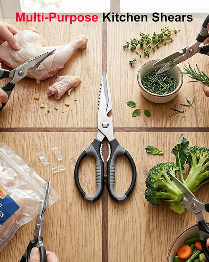 All-Purpose Kitchen Scissors, Heavy Duty Kitchen Shears with Serrated Blade, Detachable Stainless Steel Cooking Scissors for BBQ, Camping, Meat, Seafood, Herbs & Food Prep, Dishwasher Safe