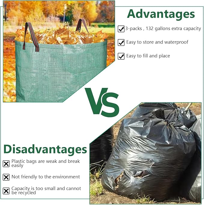 3 Pack 132 Gallon Reusable Yard Waste Bags Heavy Duty Lawn and Leaf Bags Yard Waste Container Garden Grass Bags