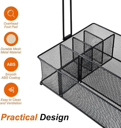 VIKEYHOME Grill Caddy, Picnic BBQ Organizer for Camping | Outdoor Mesh Basket with 3 Hanging Hooks and Paper Towel Holder, Ideal Table Storage Tools for RV Camper/Tailgating/Flatware