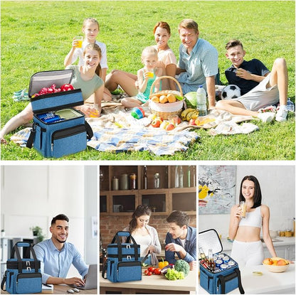 holuxer Insulated Lunch Bag & Lunch Box for Men - Double Deck Reusable Lunch Bag for Women Tote Cooler Bag Leakproof Soft Expandable - Large Lunchbox for Work/Adult/Picnic/Outdoor (Blue，15L)