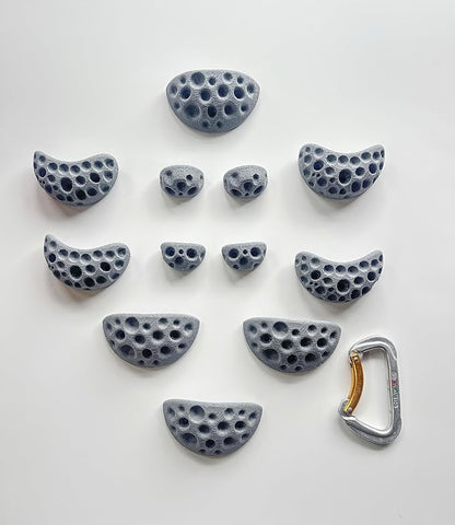 Moon Rock Climbing Holds Easy to Grab Holds for Home Climbing Walls and Swing Sets. Positive in Cut Jugs Great for Kids. Dual Texture, Eco Friendly, Non-Toxic. 2X Stronger Recycled Material.(Grey)