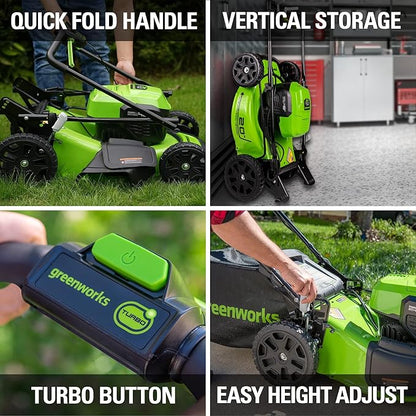 Greenworks 48V (2x24V) 5-Piece Garden Tool Set: 20" Push Mower, 12" String Trimmer, 320CFM Leaf Blower, 12" Chainsaw, 22" Hedge Trimmer - 3 Batteries, 2 Chargers, 3-Year Warranty
