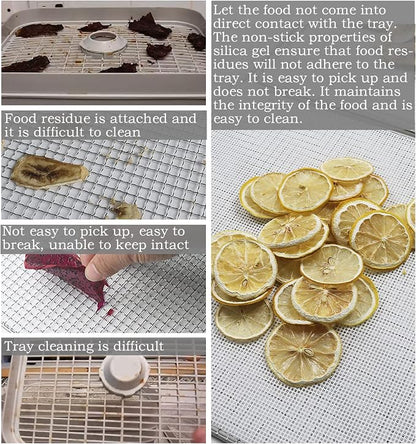 BPA-Free Silicone Dehydrator Tray Liners for Cercker&Fendia, 9.8"x9.8" 8-Pk | Non-stick Dehydrator Tray Liners Help Stop Dried Food From Sticking, Lift Food Intact, and Cut Cleanup Time - Dishwasher Safe
