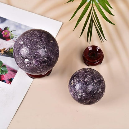 JIC Gem Small Purple Mica Crystal Ball Sphere with Decorative Wooden Stand for Decorative Ball,Divination or Feng Shui,and Fortune Telling Ball (60-70mm)