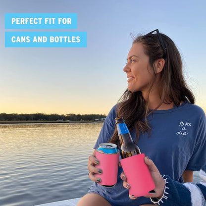 Blank Beer Can Cooler Sleeves (110-Pack) Soft Insulated Beer Can Coolies - HTV Friendly Blank Koolies in Bulk for Beer Cans & Bottles - Coolie Blanks for Vinyl Projects & Wedding Favors (Pink)