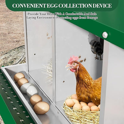 Chicken Nesting Box,8 Compartments Galvanized Steel Metal Chicken Laying Box with Roll Out Egg Collection,Wall Mount Chicken Nesting Boxes,Easy Egg Collection, Hen Roosting Boxes