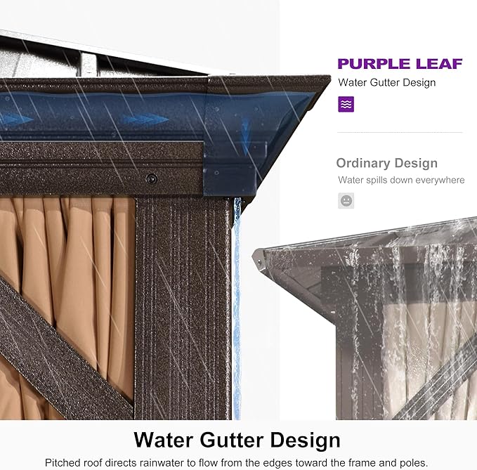 PURPLE LEAF Hardtop Gazebo 12' X 20' Outdoor Galvanized Steel Roof Backyard Canopy with Netting and Curtains Deck Garden Outside Heavy Duty Hot Tub Patio Pavilion