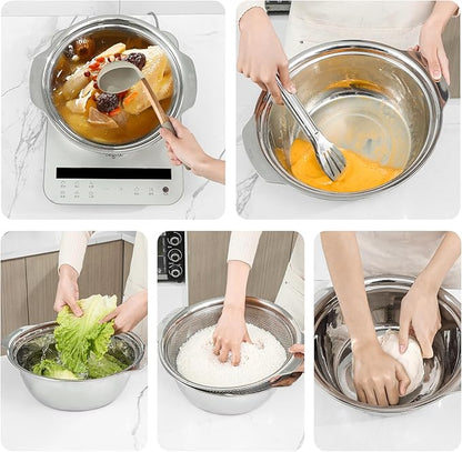 Paoli 304 Stainless Steel Fine Mesh Colander Set, 2.5QT Large Capacity Strainer with Mixing Bowl — Rinse Fruits, Veggies, Rice & Drain Pasta, Dishwasher Safe (2-Piece)
