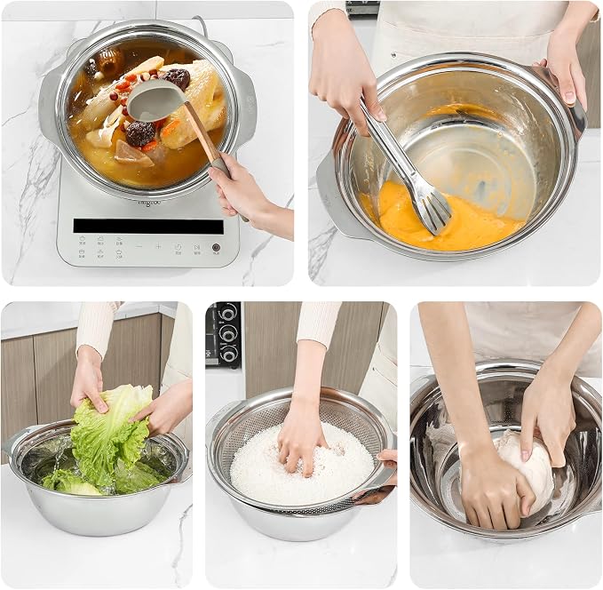 Paoli 304 Stainless Steel Fine Mesh Colander Set, 2QT Large Capacity Strainer with Mixing Bowl — Rinse Fruits, Veggies, Rice & Drain Pasta, Dishwasher Safe (2-Piece)