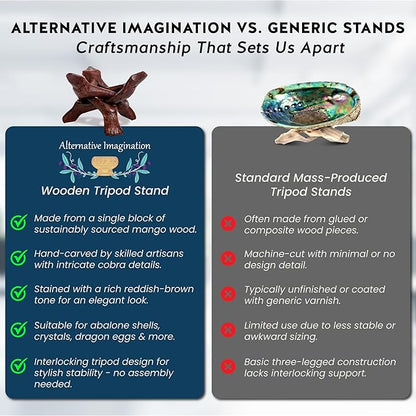 Alternative Imagination Wooden Tripod Stand - Display Stand For Home Decor, Abalone Shell, Jewelry Dish, Trinket Dish, Key Bowl, Crystal Ball and More - Stained, 4 Inches
