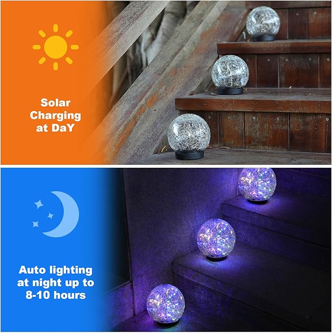 Solar Globe Lights Outdoor Waterproof-Solar Balls-Solar Garden Lights-Orbs for Outside 4 Pack Cracked Glass Ball for Lawn Patio Yard Backyard Decorations
