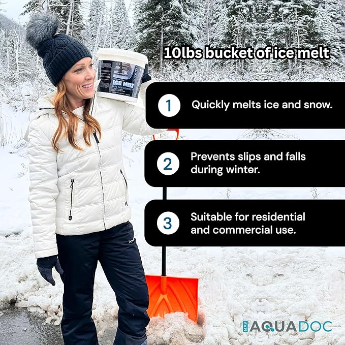 AquaDoc Ice Melt Safe for Concrete - Snow Salt & Rock Salt for Snow, Calcium Chloride Ice Melt for Driveway & Sidewalk Effective at -25°F, 10 Pounds