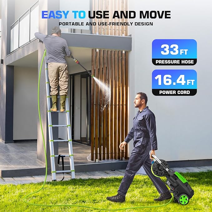 Professional Pressure Cleaner 4800PSI, 4.0GPM Portable Power Cleaner with 4 QC Nozzles and Soap Bottle, Cleaner Machine for Cars/Home/Driveways/Patios/Decks/Fences, Green