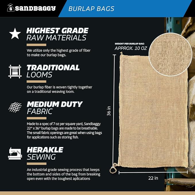 Burlap Bags 22" x 36" - Great for Planting/Gardening - Kids Sack Bag - Plant Covers - Sacks Burlap by Sandbaggy - Food Grade (Pack of 500)