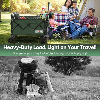 Overmont Ultra-Compact Collapsible Wagon Cart - 200L Portable Folding Wagon with All-Terrain Wheels Utility for Beach, Grocery Shopping, Camping, and Gardening – 330lbs Load Capacity Green