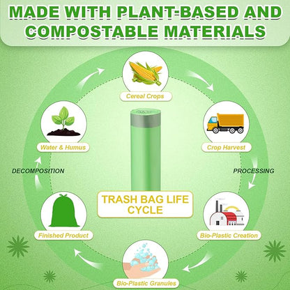 200 Count 13 Gallon Compostable Trash Bags with Drawstring Tall Kitchen Food Scrap Waste Bag Heavy Duty Extra Thick 1 Mil Tear Resistant for Lawn Yard Home Kitchen Office