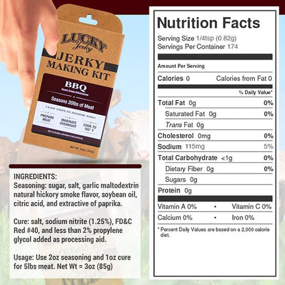 Lucky Jerky DIY Beef Jerky Seasoning and Cure Kit, 6 Flavors, 72 Oz | Make Your Own with Sweet and Spicy, Peppered, Red Pepper, Teriyaki, BBQ, and Original, Seasons 120lbs of Meat