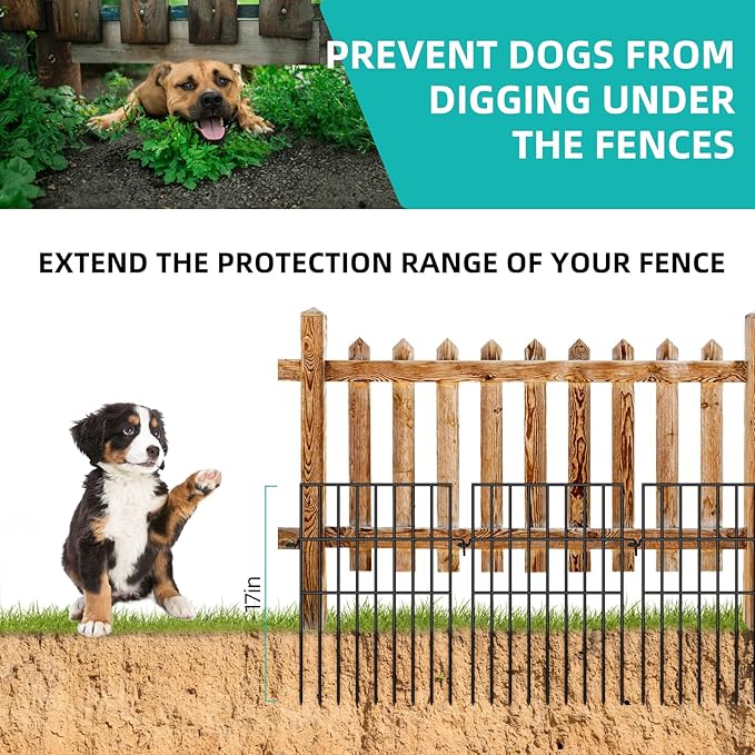 Animal Barrier Fence, 25 Panels No Dig Fences, 17in(H) X 27ft(L) Garden Fence Animal Barrier for Rabbits and Dog Under Fence Barrier, Rustproof Metal Fences Border for Outdoor, Yard, Patio