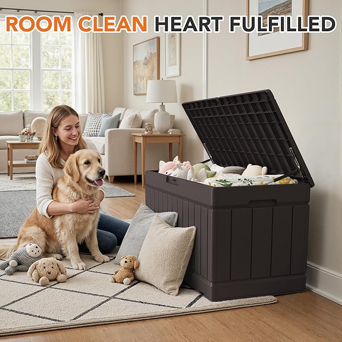 78 Gallon Deck Box Outdoor Indoor Waterproof Storage Box for Patio Furniture, Pool Accessories, Garden Tools, and Cushion Storage, Brown